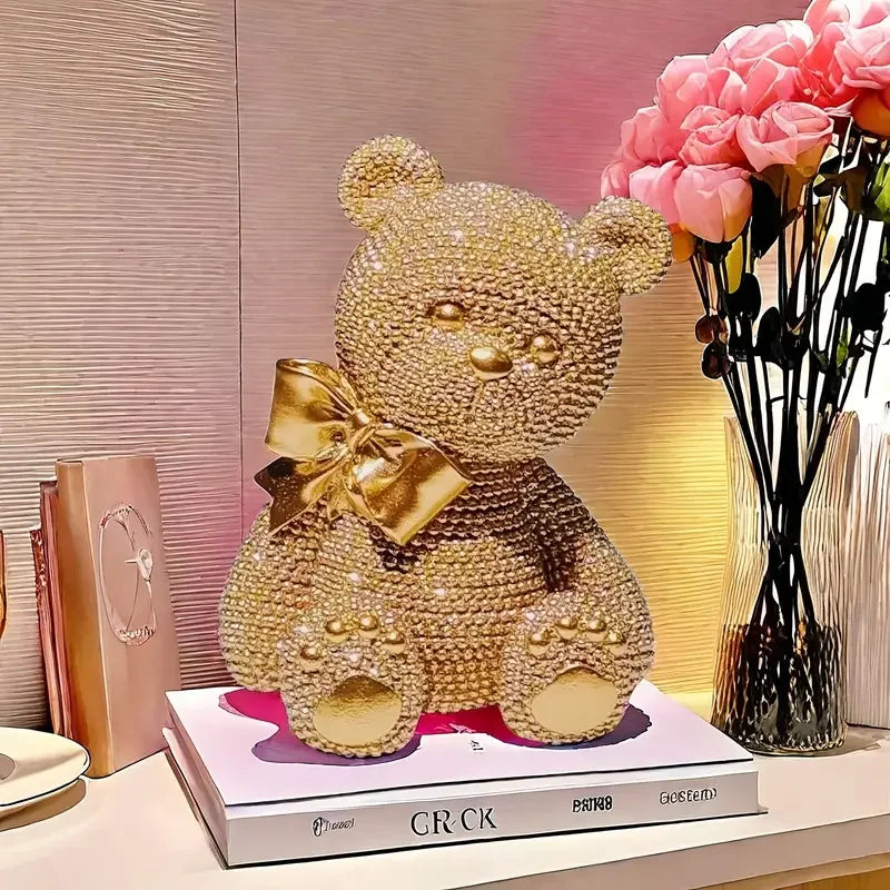 Bead Bear Resin Statue - Creative Colorful Dot Figurine Home Decor