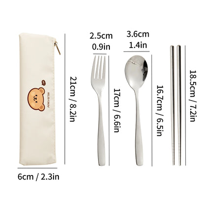 WORTHBUY Dinnerware Set Stainless Steel Cutlery Set With Tableware Bag Kitchen Utensil Travel Portable Spoon Fork Chopsticks