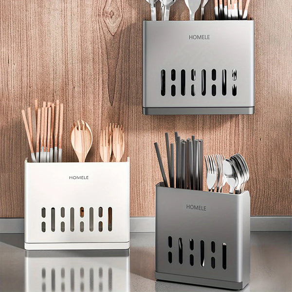 1pc Flatware Organizer- Cutlery Storage Rack with Water Drain Base