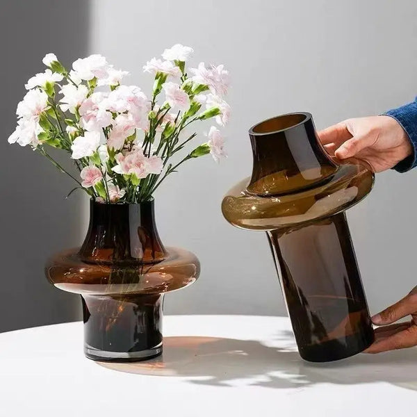 Amber Glass Vase Art Flower Home Decor | Modern Table Ornament