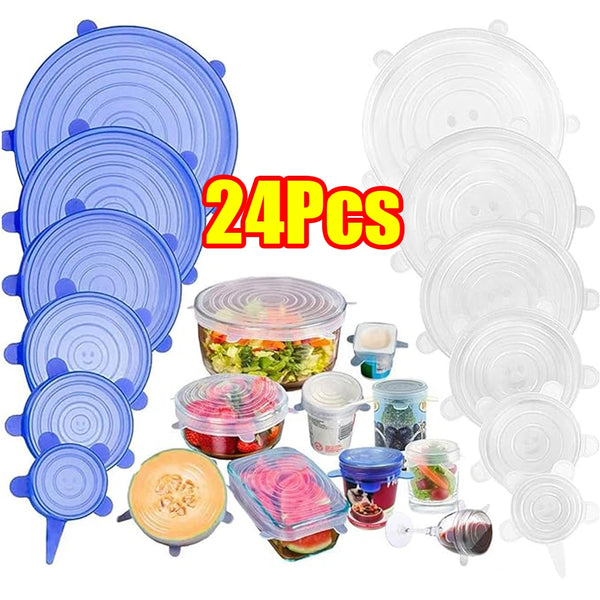 Silicone Stretch Lids 6-24Pcs Reusable Food Bowl Covers