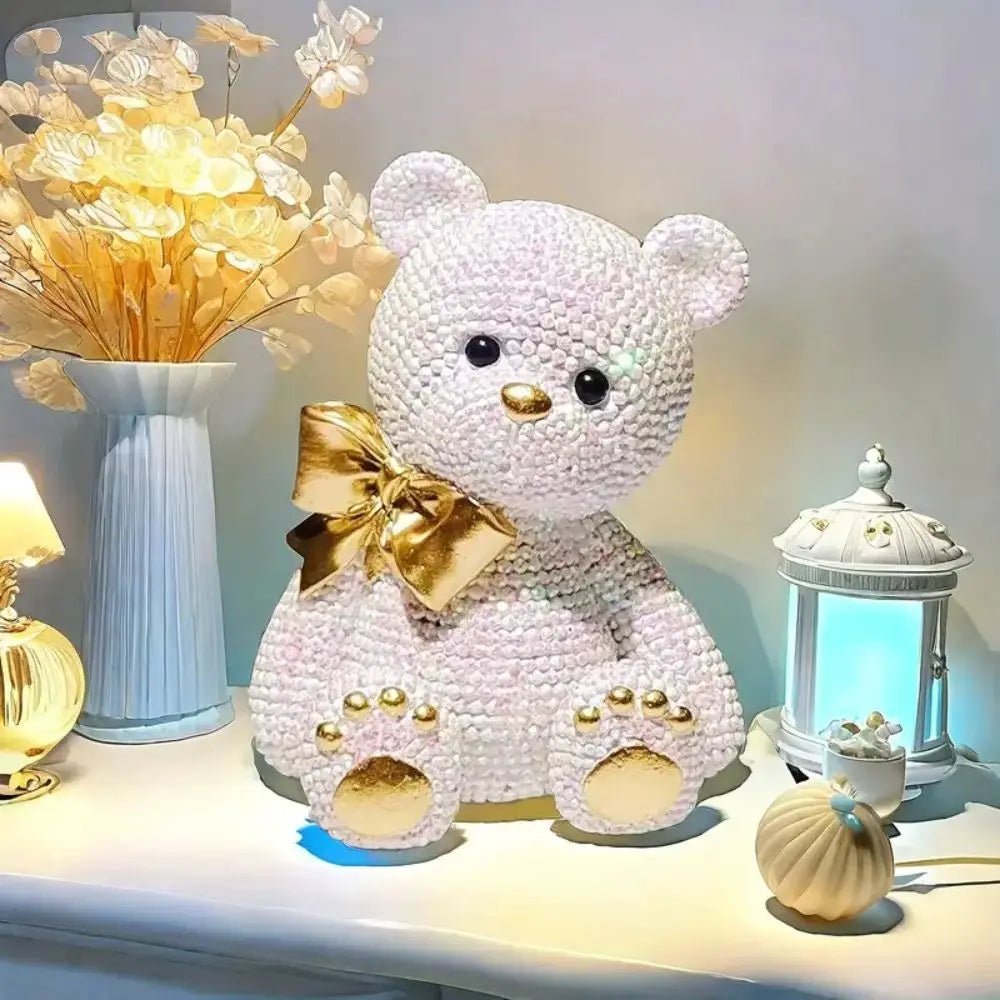 Bead Bear Resin Statue - Creative Colorful Dot Figurine Home Decor