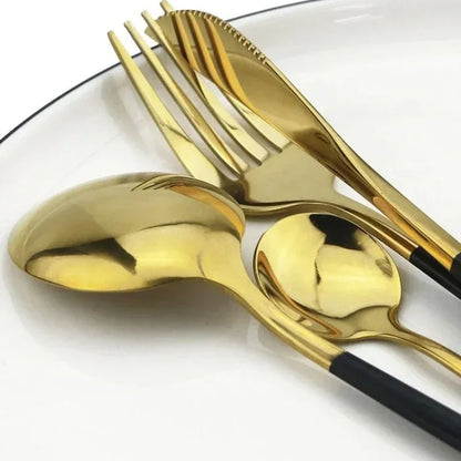 Dinnerware 304 Stainless Steel 24Pcs/Set Cutlery Kitchen Mirror Gold Tableware Knife Fork Spoon Dinner Kits