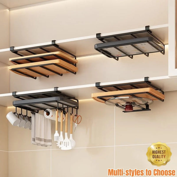 Kitchen Under Cupboard Hanging Organizer - Rack with Hook & Paper Hanger