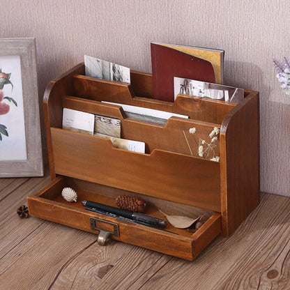 Vintage Wooden Desktop Storage Box | Multipurpose Drawer Organizer