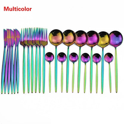 Dinnerware 304 Stainless Steel 24Pcs/Set Cutlery Kitchen Mirror Gold Tableware Knife Fork Spoon Dinner Kits