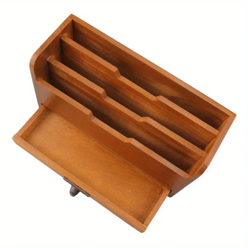 Vintage Wooden Desktop Storage Box | Multipurpose Drawer Organizer