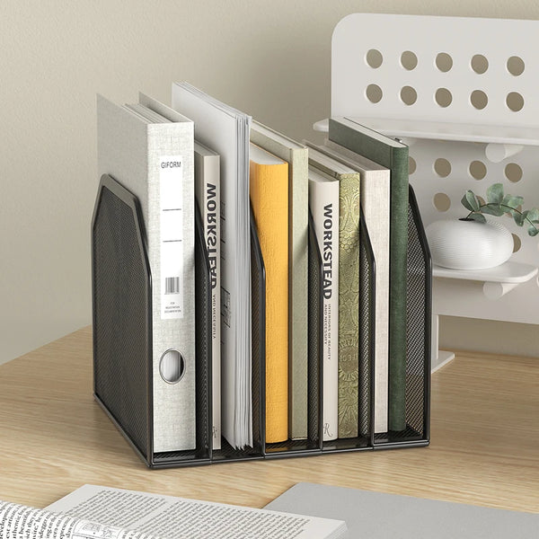 5-Section Vertical Desktop Organizer, 5-Section Mesh File Folder Stand Sorter for Office Home Classroom Organization