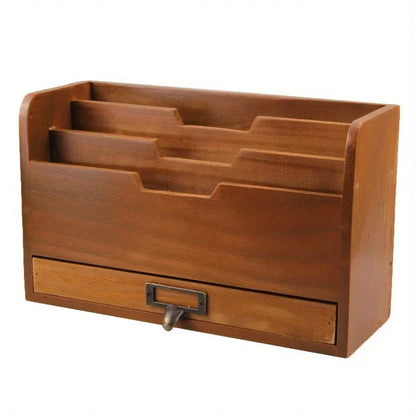 Vintage Wooden Desktop Storage Box | Multipurpose Drawer Organizer