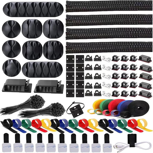 Cable Management Kit 300PCS Wire Organizer with Clips & Cable Sleeves Clips Holder Cables Ties Cord Storage