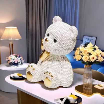 Bead Bear Resin Statue - Creative Colorful Dot Figurine Home Decor