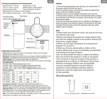 Automatic Touchless USB Rechargeable Soap Dispenser, Touchless Foaming Soap Dispenser 400ml