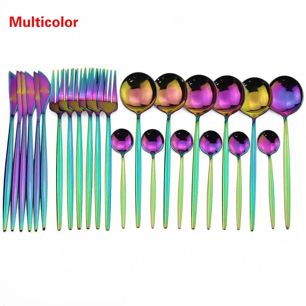 Dinnerware 304 Stainless Steel 24Pcs/Set Cutlery Kitchen Mirror Gold Tableware Knife Fork Spoon Dinner Kits