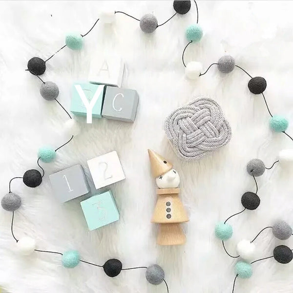 Colorful Hair Ball Pendant Garland Ins Nordic Series Wool Felt Ball String DIY Handmade Nursery Children Room Decor