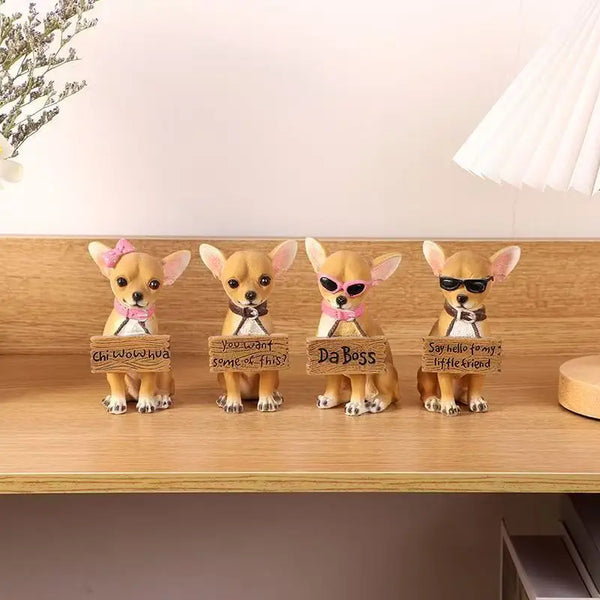 Chihuahua Dog Statue Figurine 10.5cm Realistic Resin Pet Decor